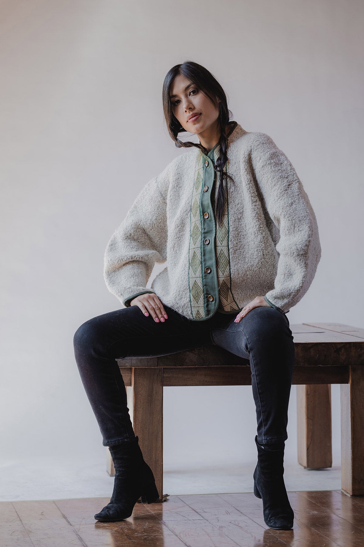 Chaqueta 50% alpaca / 50% oveja - Blanco Perla