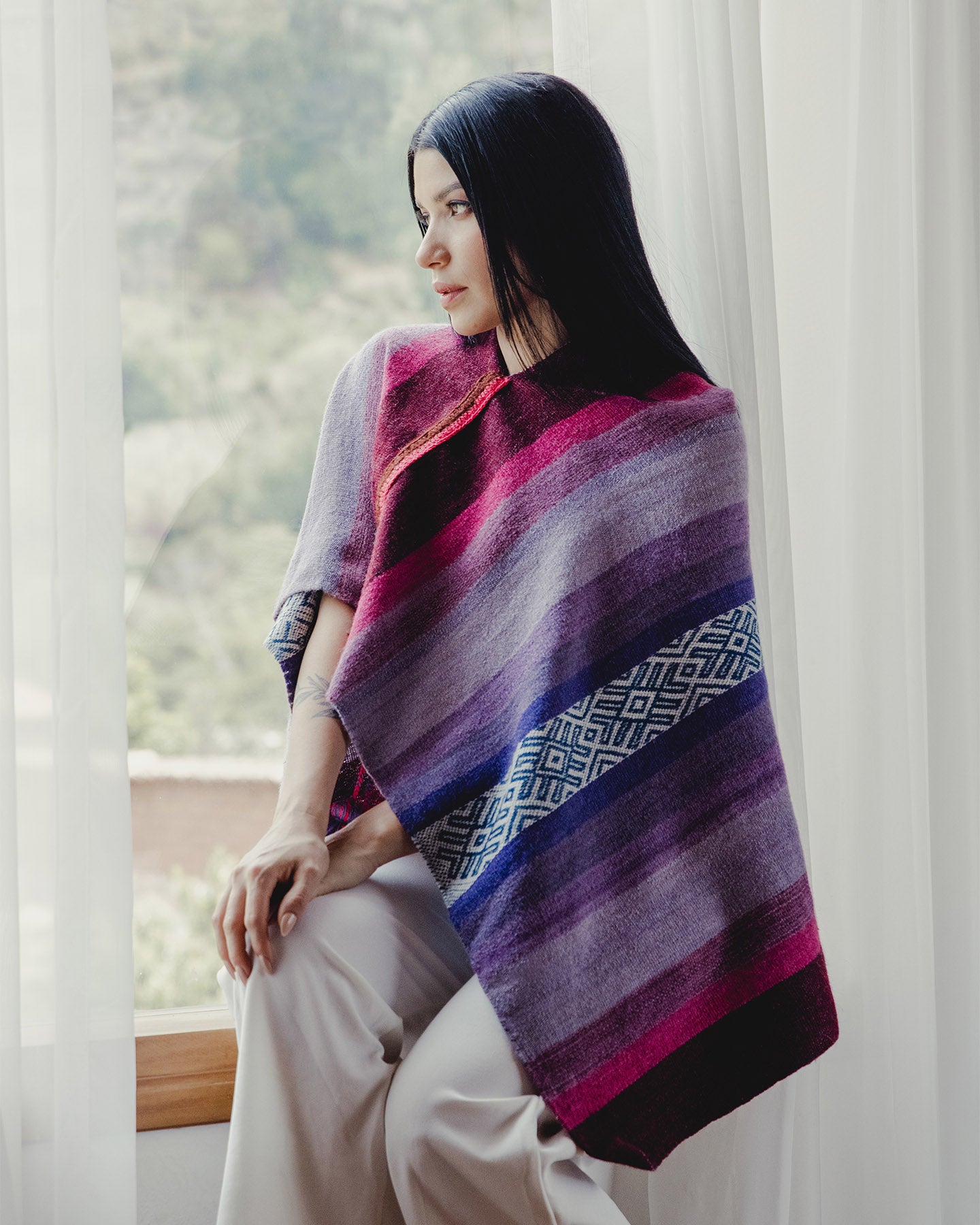 Poncho de hombre en lana de alpaca, colores naturales