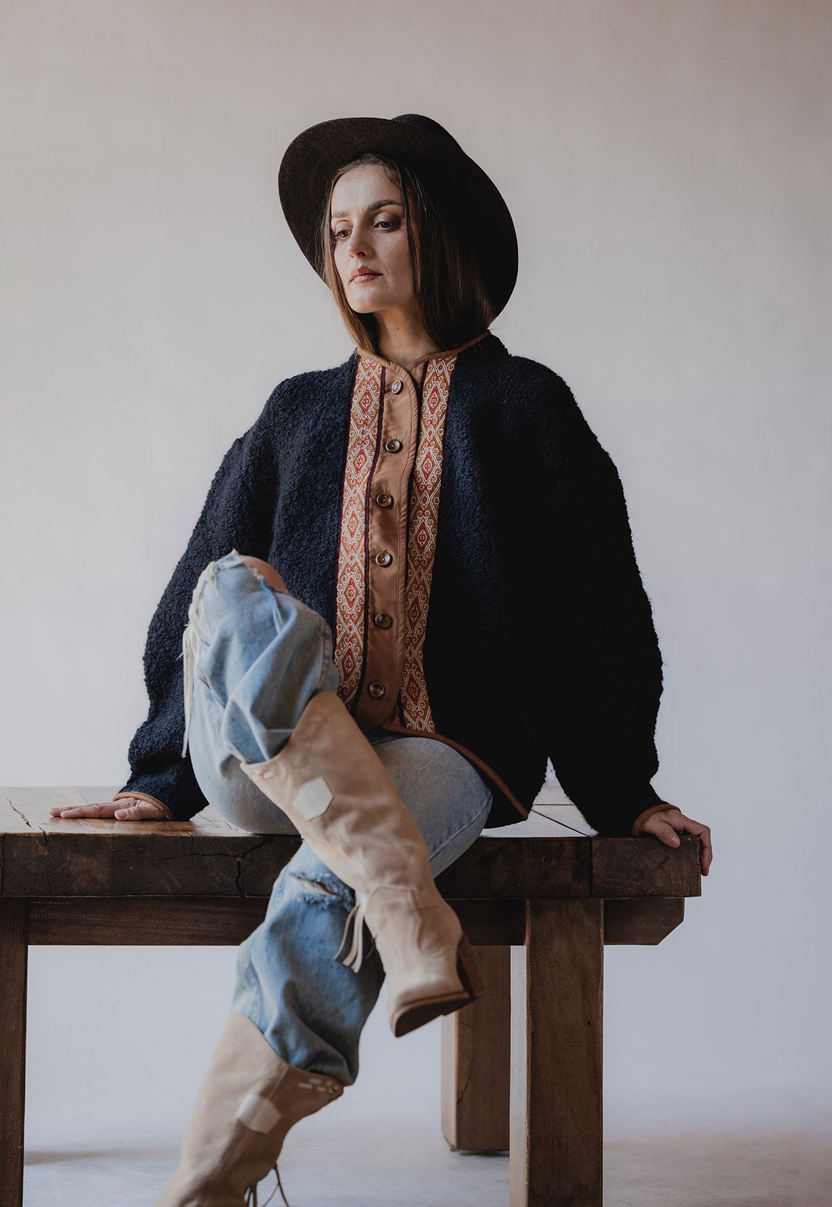 Chaqueta 50% alpaca / 50% oveja - Negra