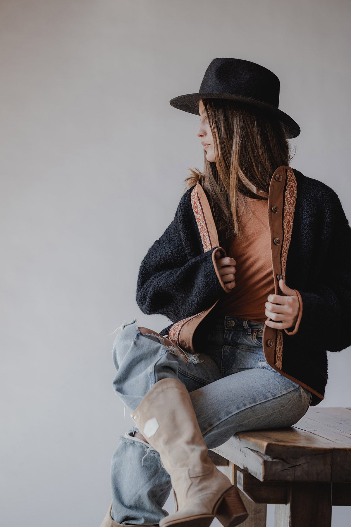 Chaqueta 50% alpaca / 50% oveja - Negra