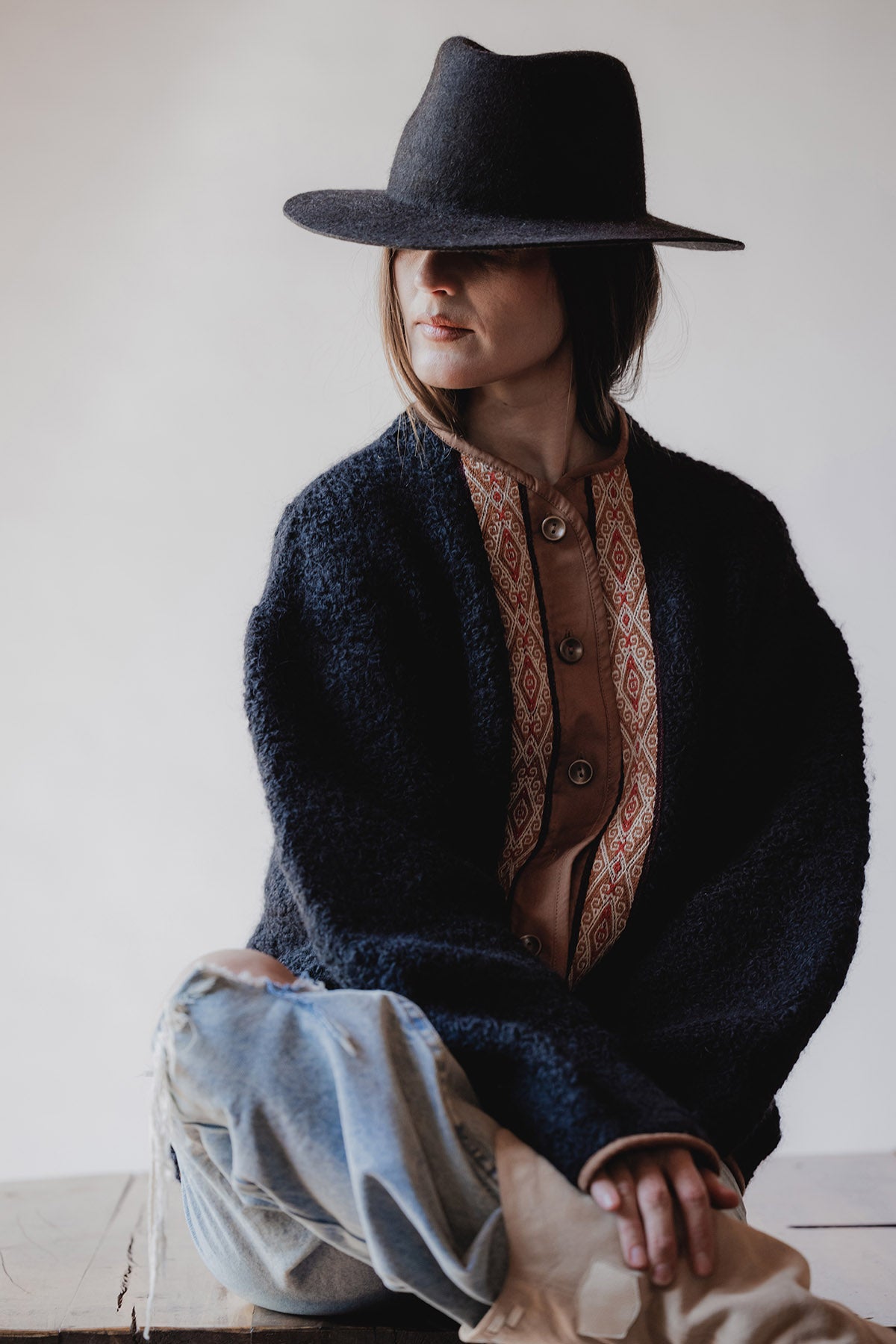 Chaqueta 50% alpaca / 50% oveja - Negra
