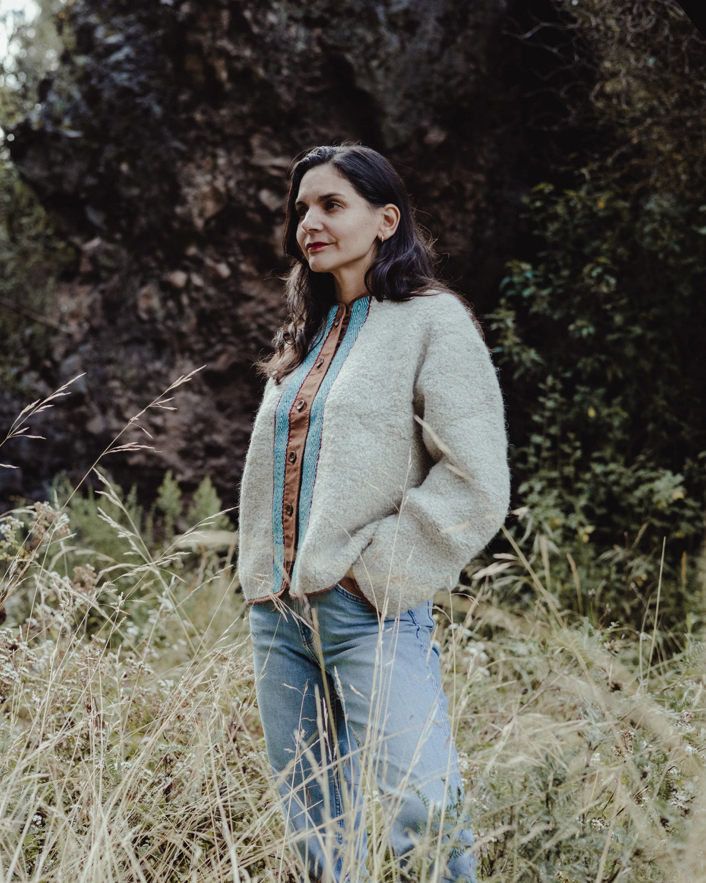 Chaqueta 50% alpaca / 50% oveja - Blanco Perla