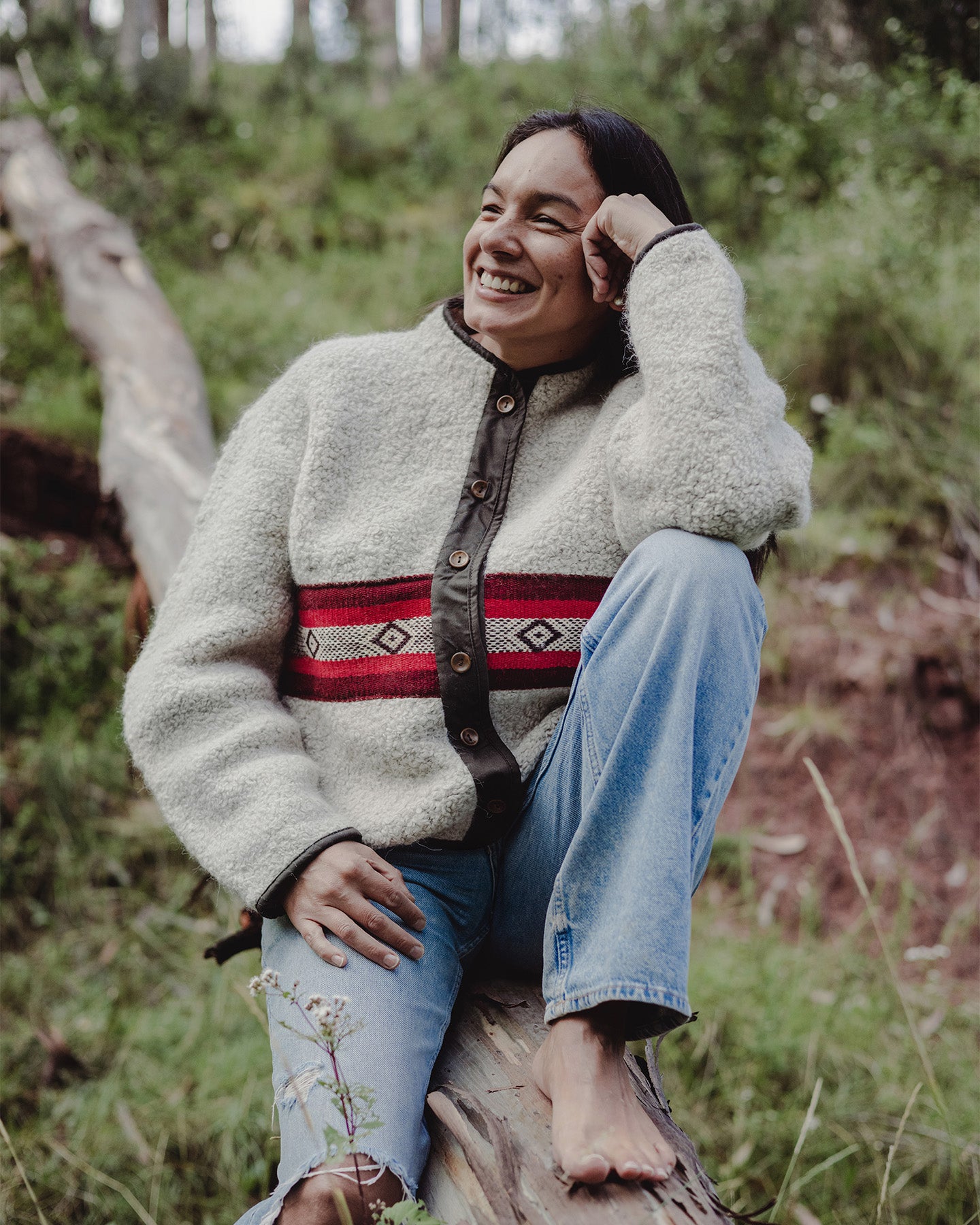 Chaqueta 50% alpaca / 50% oveja - Blanco Perla