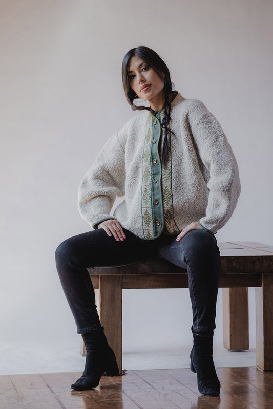 Chaqueta 50% alpaca / 50% oveja - Blanco Perla