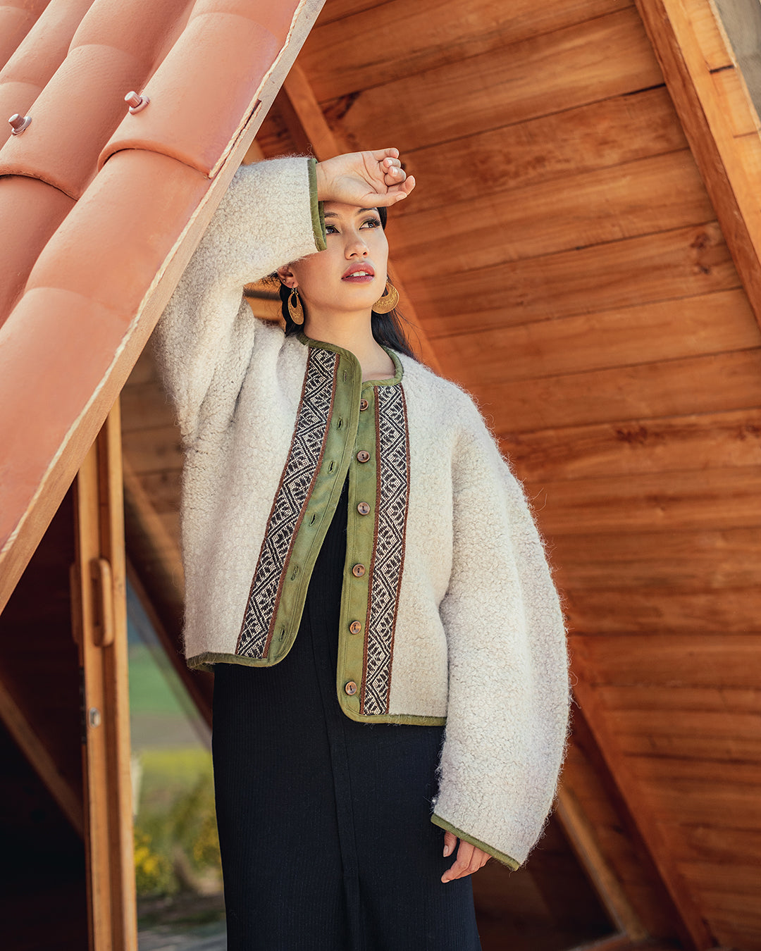 Chaqueta 50% alpaca / 50% oveja - Blanco Perla