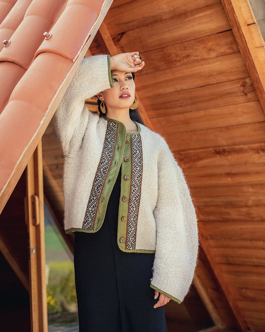 Chaqueta 50% alpaca / 50% oveja - Blanco Perla